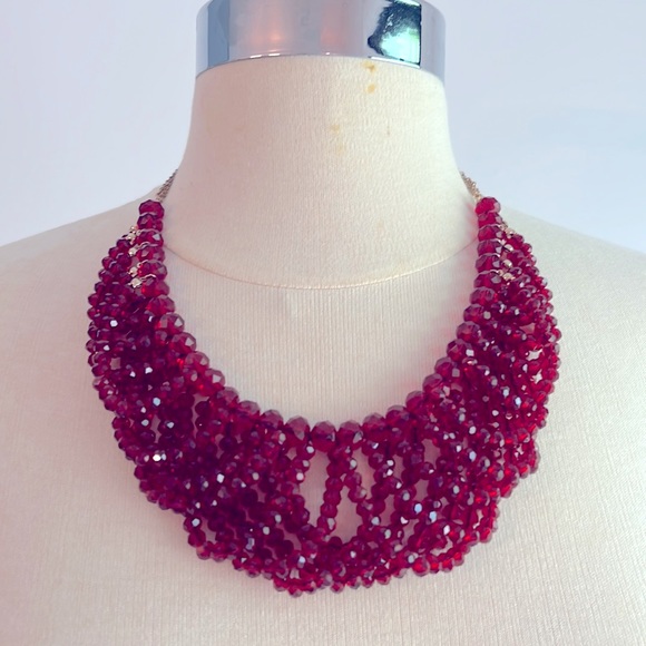 Bella Red Burgundy Beads Statement Necklace - Picture 1 of 8